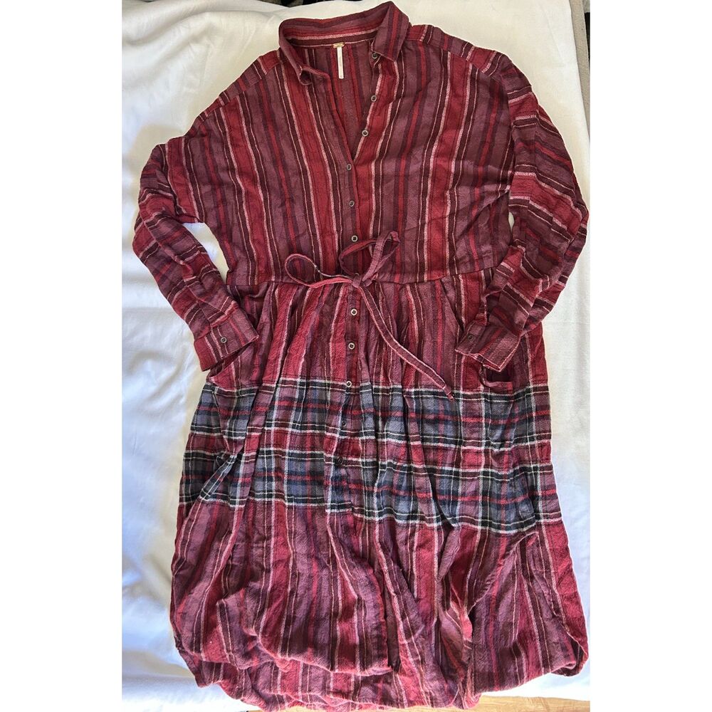 Free People Ray Light Shirt Dress Boho Plaid (can fit up to a medium)
